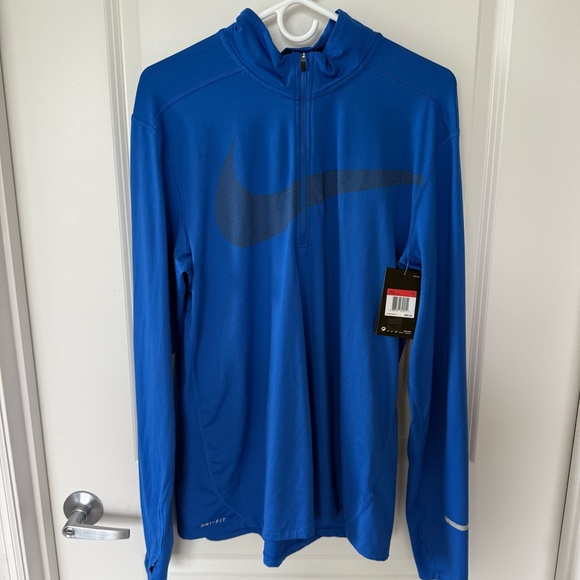 Men's Nike Quarter Zip Training Top Blue L Large Swoosh Dri Fit - Picture 1 of 5